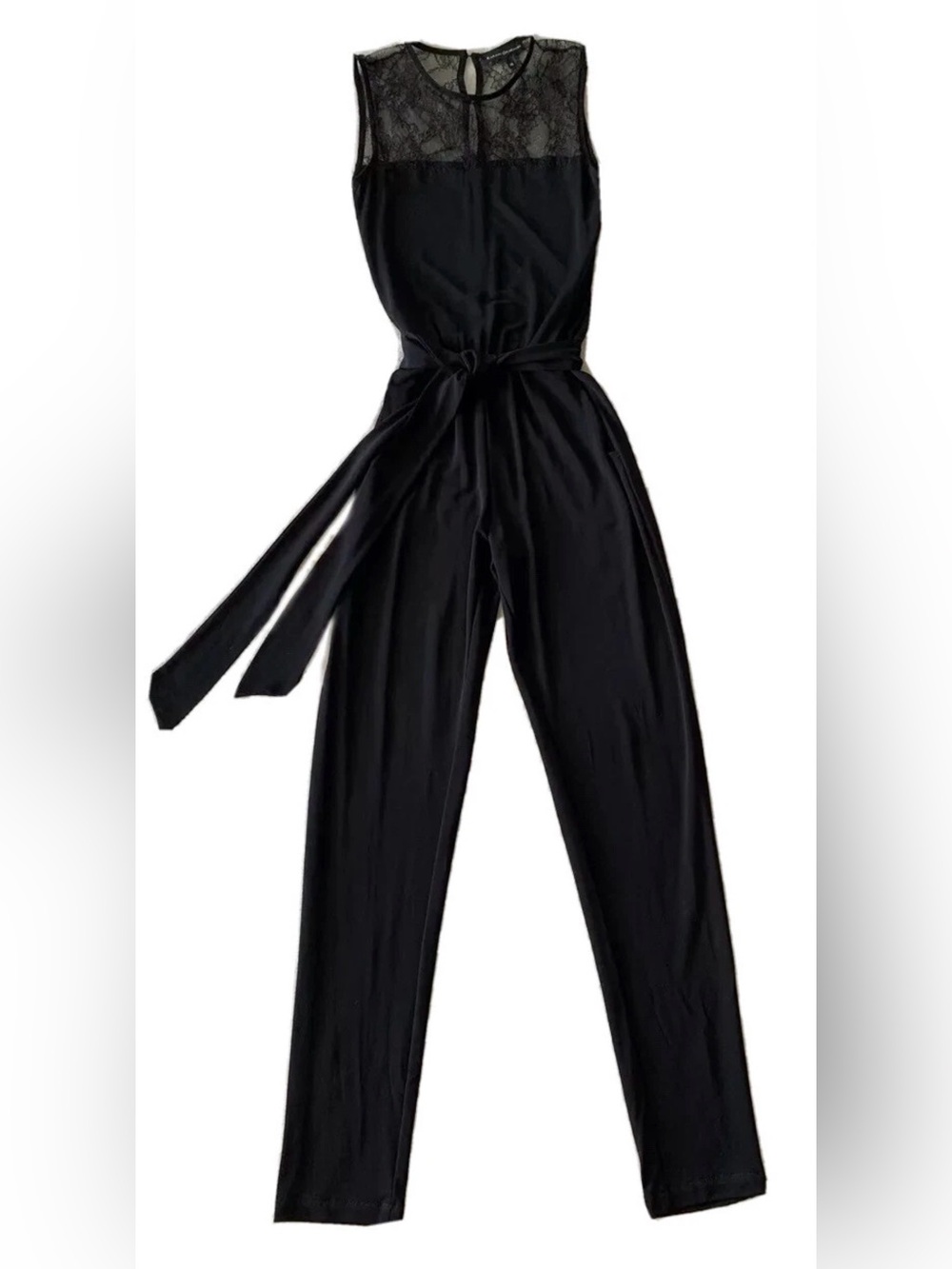 Karina Grimaldi Womens Pant Jumpsuit Sleeveless Belted Lace Black Size XS